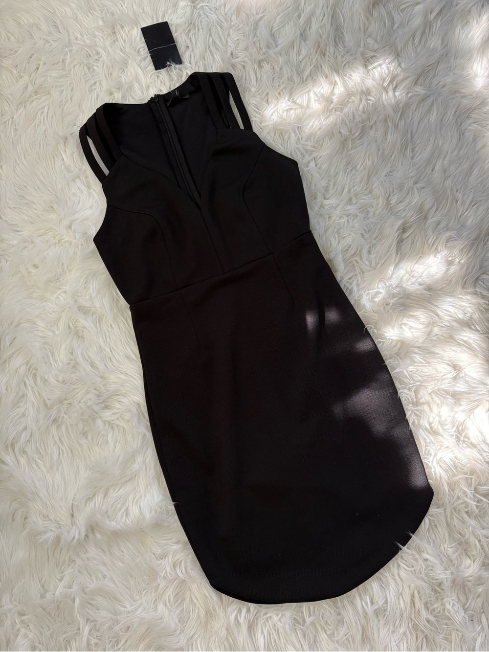 Alt.B Classic Black Mini Bodycon Dress with Strappy Shoulders